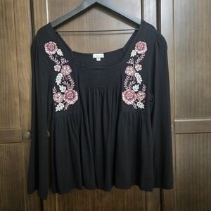 Charming Charlie Peasant Embroidered Bell Sleeve Babydoll Dark Fairy‎ XL